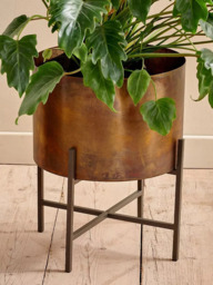 nkuku Juoni Metal Indoor Planter & Stand, Antique Brass - thumbnail 1