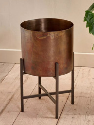 nkuku Juoni Metal Indoor Planter & Stand, Antique Brass - thumbnail 2