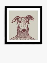 John Lewis Jan Jay 'Sybil Whippet' Framed Print & Mount, 33.5 x 33.5cm, Beige/Damson
