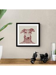 John Lewis Jan Jay 'Sybil Whippet' Framed Print & Mount, 33.5 x 33.5cm, Beige/Damson - thumbnail 2