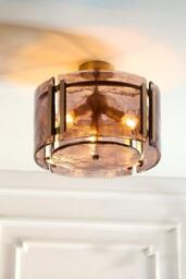 John Lewis Cadogan Textured Glass Semi Flush Ceiling Light, Antique Brass - thumbnail 2