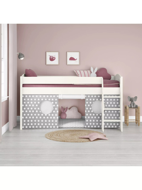 Stompa Uno S Plus Mid Sleeper Bed with White Headboard and Star Print Tent - image 1
