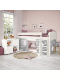 Stompa Uno S Plus Mid Sleeper Bed with White Headboard and Star Print Tent - thumbnail 2