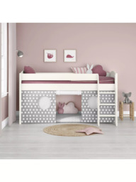 Stompa Uno S Plus Mid Sleeper Bed with White Headboard and Star Print Tent - thumbnail 1