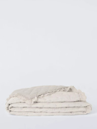 John Lewis Chambray Stripe Reversible Quilted Frilled Bedspread, Natural - thumbnail 2