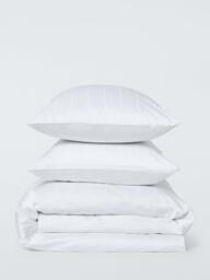 John Lewis Satin Stripe Organic Cotton 400 Thread Count Duvet Cover Set, White - thumbnail 5