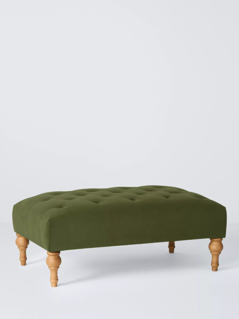 John Lewis Button Footstool, Green Velvet - image 1