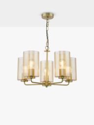 Där Daylin 5 Arm Glass Pendant Ceiling Light, Gold - thumbnail 1