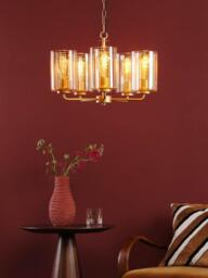 Där Daylin 5 Arm Glass Pendant Ceiling Light, Gold - thumbnail 2