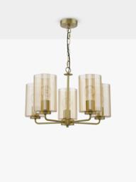 Där Daylin 5 Arm Glass Pendant Ceiling Light, Gold - thumbnail 3