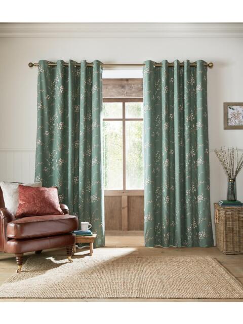 Laura Ashley Pussy Willow Pair Blackout Lined Eyelet Curtains, Fern Green - image 1