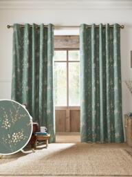 Laura Ashley Pussy Willow Pair Blackout Lined Eyelet Curtains, Fern Green - thumbnail 2