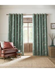 Laura Ashley Pussy Willow Pair Blackout Lined Eyelet Curtains, Fern Green
