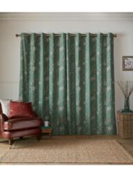 Laura Ashley Pussy Willow Pair Blackout Lined Eyelet Curtains, Fern Green - thumbnail 3