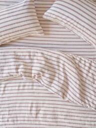 Piglet in Bed Kemptown Stripe Linen Blend Bedding, Ivory/Rhubarb - thumbnail 1