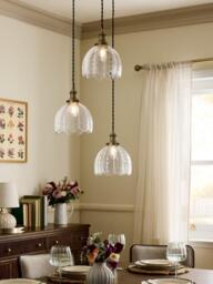 Laura Ashley Vintage Scallop Glass 3 Bulb Cluster Pendant Ceiling Light, Brass - thumbnail 2