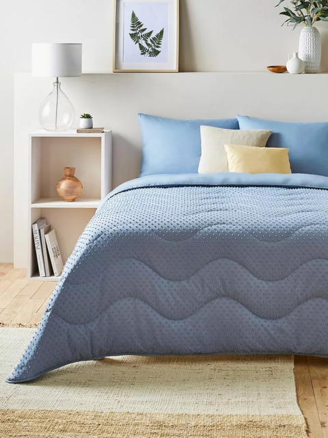 Night Lark Tufted Dots Coverless Duvet & Pillowcase Set, 10.5 Tog, Dusk Blue - image 1