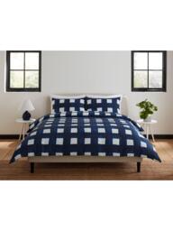 Jasper Conran London Brushed Check 300 Thread Count Combed Cotton Duvet Cover Set, Navy/White - thumbnail 1