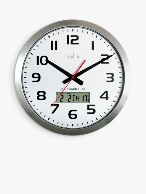 Acctim Meridian Radio Controlled LCD Display Analogue Wall Clock, 38cm, SIlver - image 1