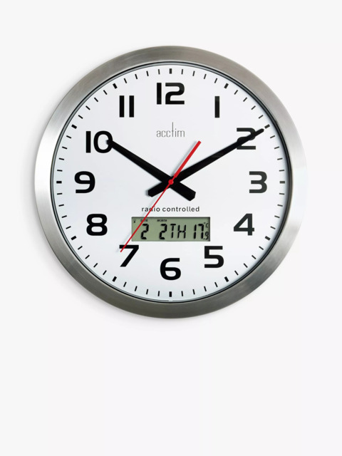 Acctim Meridian Radio Controlled LCD Display Analogue Wall Clock, 38cm, SIlver - image 1