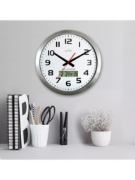 Acctim Meridian Radio Controlled LCD Display Analogue Wall Clock, 38cm, SIlver - thumbnail 3