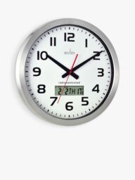 Acctim Meridian Radio Controlled LCD Display Analogue Wall Clock, 38cm, SIlver - thumbnail 2