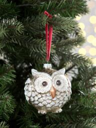 John Lewis The Curator Round Owl Bauble, White - thumbnail 2