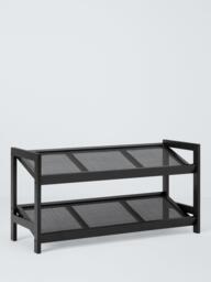 Poly Rattan and Bamboo 2 Tier Shoe Rack, Black
