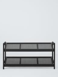 Poly Rattan and Bamboo 2 Tier Shoe Rack, Black - thumbnail 2