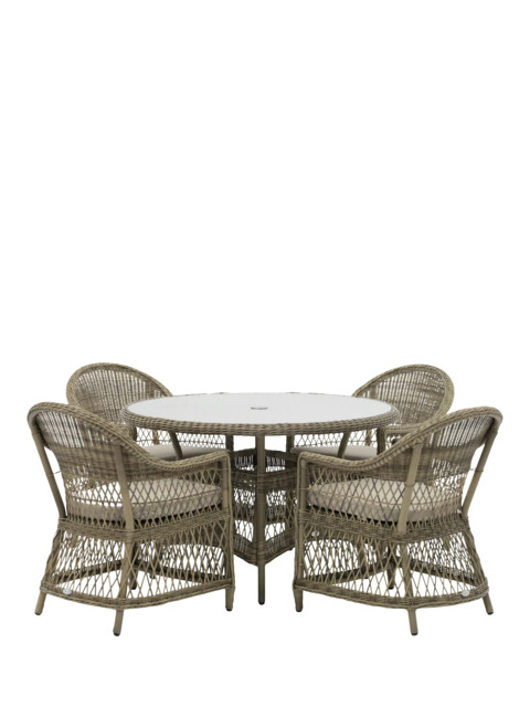 Bramblecrest RHS Rosemoor 4-Seater Round Garden Dining Table & Chairs Set with Parasol, Latte - image 1
