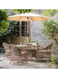 Bramblecrest RHS Rosemoor 4-Seater Round Garden Dining Table & Chairs Set with Parasol, Latte - thumbnail 2