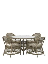 Bramblecrest RHS Rosemoor 4-Seater Round Garden Dining Table & Chairs Set with Parasol, Latte - thumbnail 1