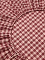 Piglet in Bed Colour Drench Gingham Linen Blend Fitted Sheet, Rhubarb/Rose - thumbnail 2