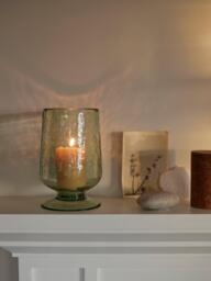 Neptune Raynes Medium Hammered Glass Hurricane Vase, H22cm, Green - thumbnail 2