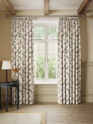 John Lewis Elena Floral Embroidery Pair Lined Pencil Pleat Curtains, Straw - thumbnail 2