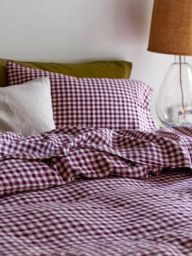 Piglet in Bed Gingham Linen Flat Sheet - thumbnail 1