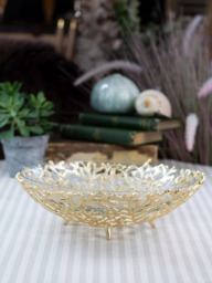 Culinary Concepts Coral Metal Basket & Glass Bowl, 32cm, Gold - thumbnail 2