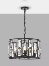 Där Zoelle 5 Bulb Crystal Pendant Ceiling Light, Black - thumbnail 1