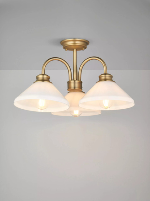 John Lewis Tula Opaline 3 Arm Semi Flush Ceiling Light, Matt Antique Brass - image 1