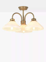 John Lewis Tula Opaline 3 Arm Semi Flush Ceiling Light, Matt Antique Brass - thumbnail 6