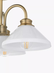 John Lewis Tula Opaline 3 Arm Semi Flush Ceiling Light, Matt Antique Brass - thumbnail 5