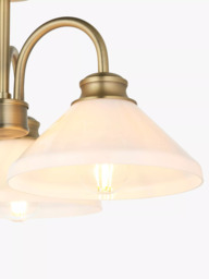 John Lewis Tula Opaline 3 Arm Semi Flush Ceiling Light, Matt Antique Brass - thumbnail 4