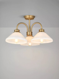 John Lewis Tula Opaline 3 Arm Semi Flush Ceiling Light, Matt Antique Brass - thumbnail 1