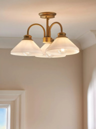John Lewis Tula Opaline 3 Arm Semi Flush Ceiling Light, Matt Antique Brass - thumbnail 2