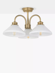 John Lewis Tula Opaline 3 Arm Semi Flush Ceiling Light, Matt Antique Brass - thumbnail 3