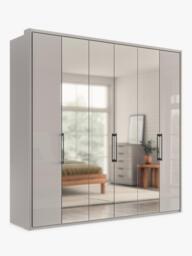 John Lewis Osaka 2.25m Bi-Fold Wardrobe with 2 Glass Doors & 4 Mirrored Doors