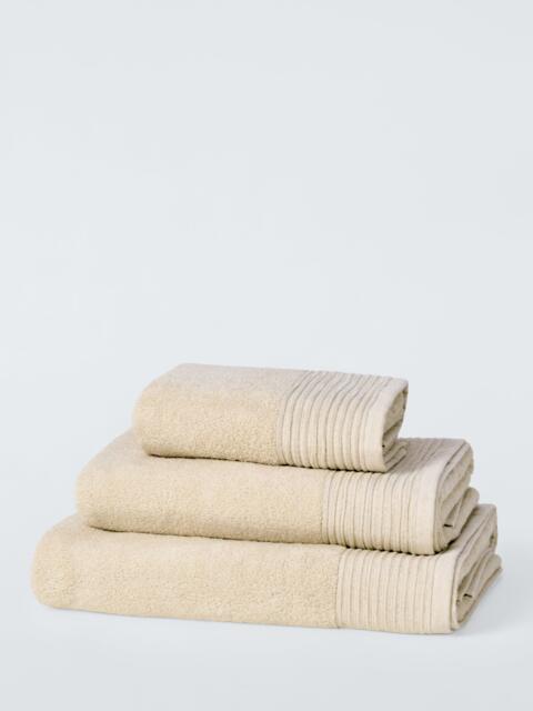 John Lewis Pleated Linen Border Cotton Towels, Natural - image 1
