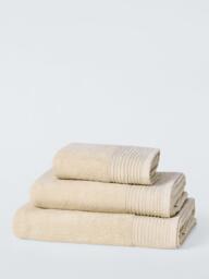 John Lewis Pleated Linen Border Cotton Towels, Natural - thumbnail 1