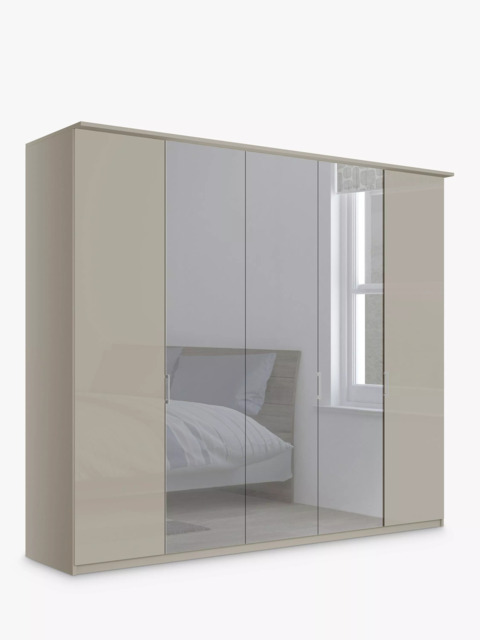 John Lewis Elstra 250cm Wardrobe with White Glass and Mirrored Hinged Doors - image 1