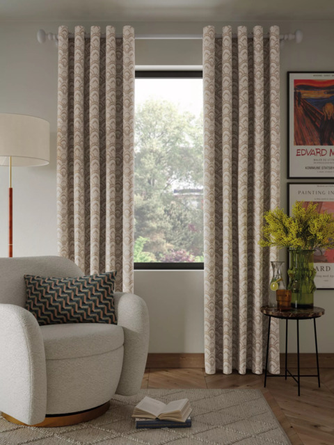 John Lewis Astra Jacquard Pair Lined Eyelet Curtains, Champagne - image 1